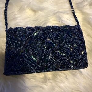 Elegant Beaded Evening Bag - Blue